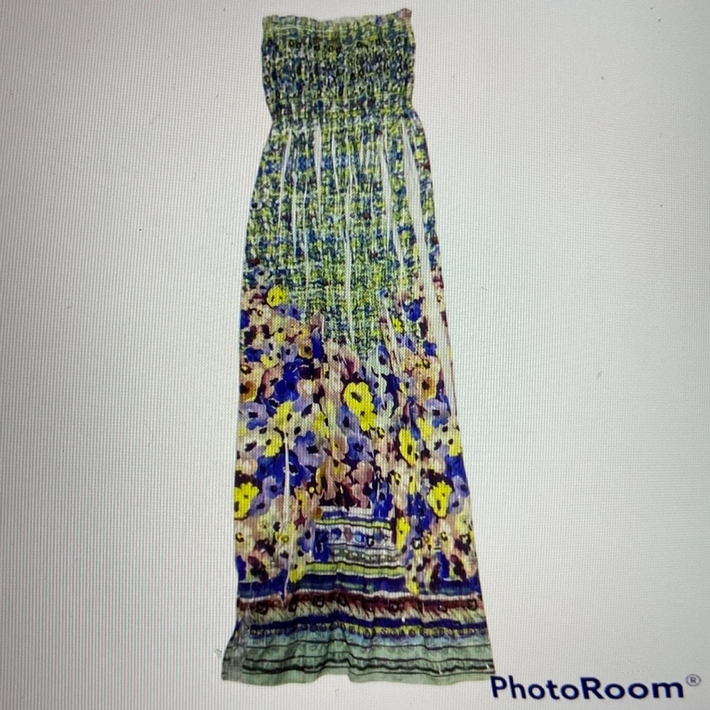 LAPIS Pleated Vibrant Floral Strapless Maxi Dress